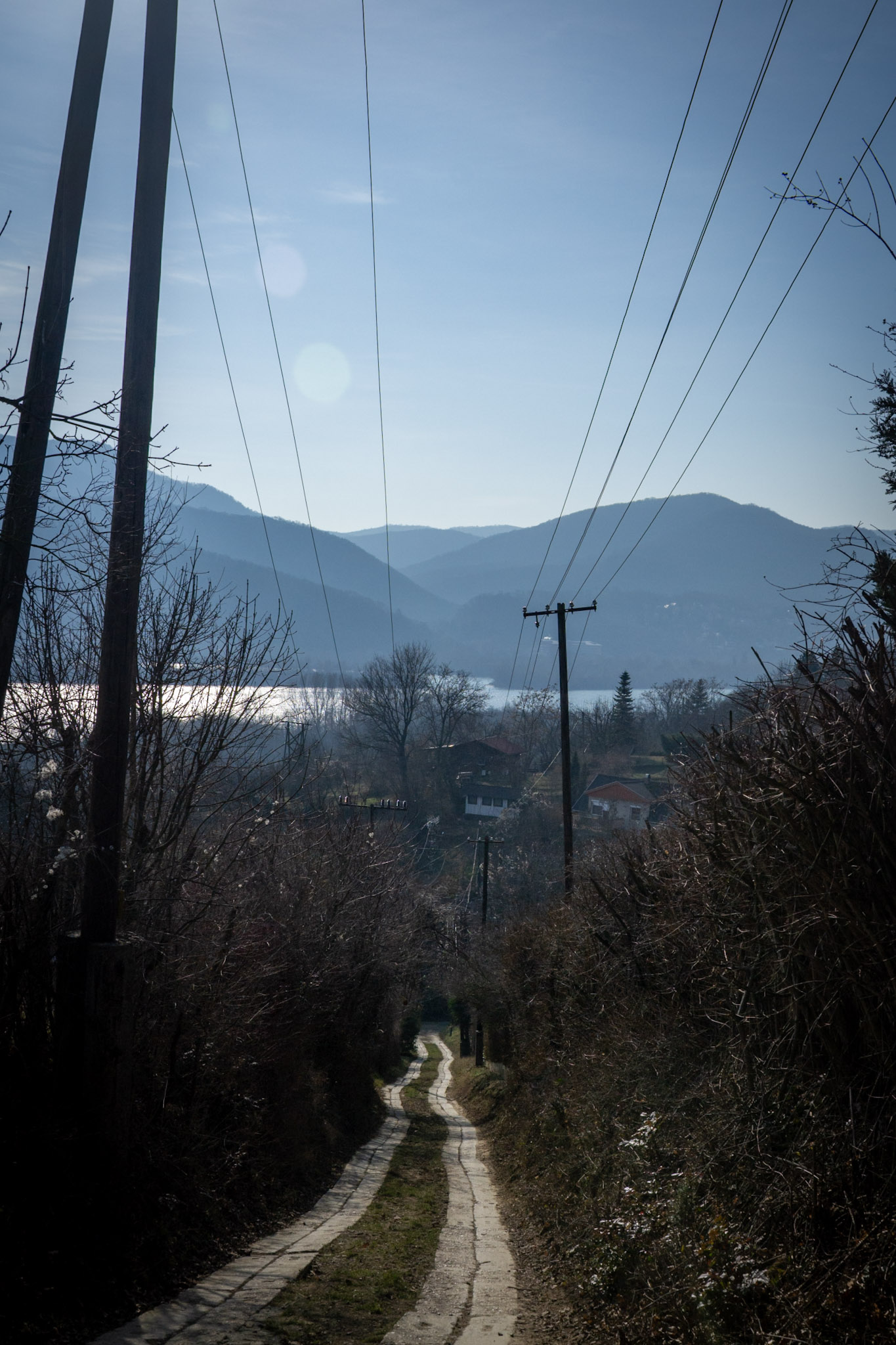 Winter road power lines